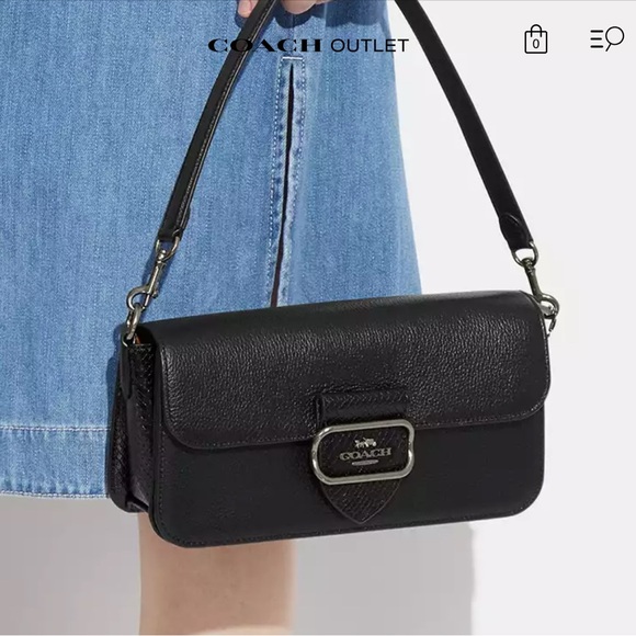 NET Coach Black Minimalist Shoulder Bag with Silver Hardware - Picture 9 of 11